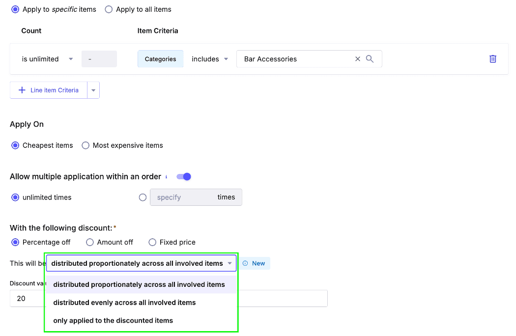 Cart Discount settings in the Merchant Center